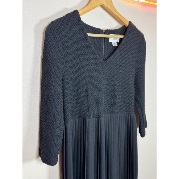 Ganni x Anthropologie Fulton Black Pleated Knit A-Line Cocktail Mini Dress Small - Picture 2 of 13